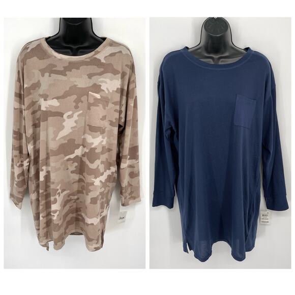 Jenni NWT Womens 2 Pack Bundle Tiedye Sleep Shirts M Toffee Candy Camo Navy Sail - Picture 1 of 8